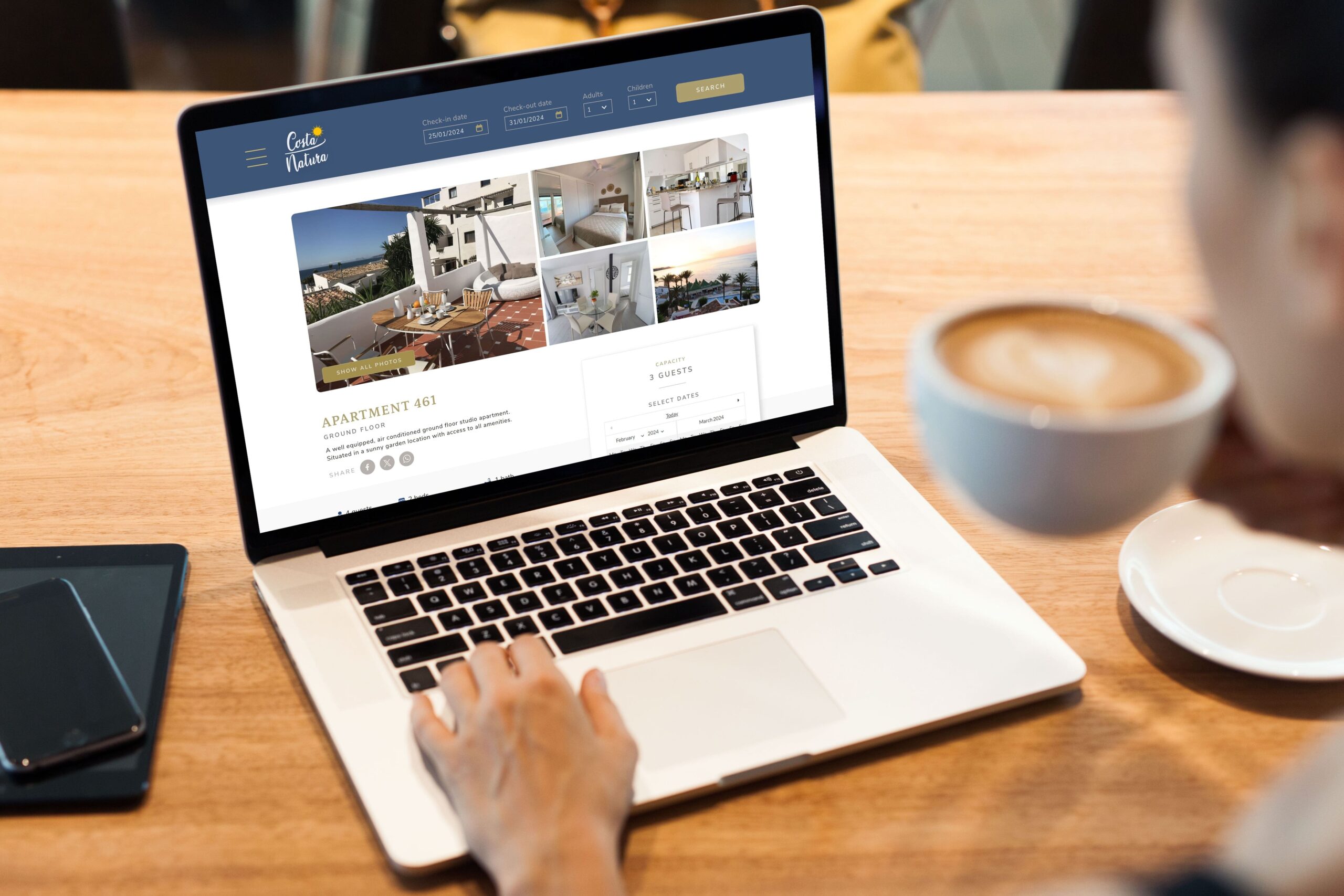 El diseño web para hoteles con sistema de reservas y un detalle de la habitacion.